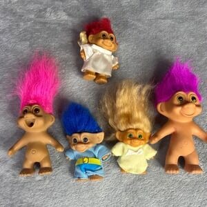 Troll dolls Ace Novelty TNT Vintage Lot 5 1991 Multicolor Hair 90s Retro Toys 3"